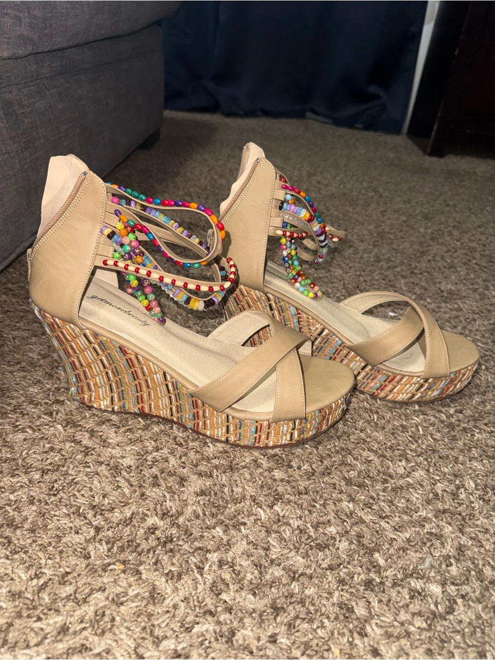 Glamorous Beaded Multicolor Wedge Sandals – EU 42